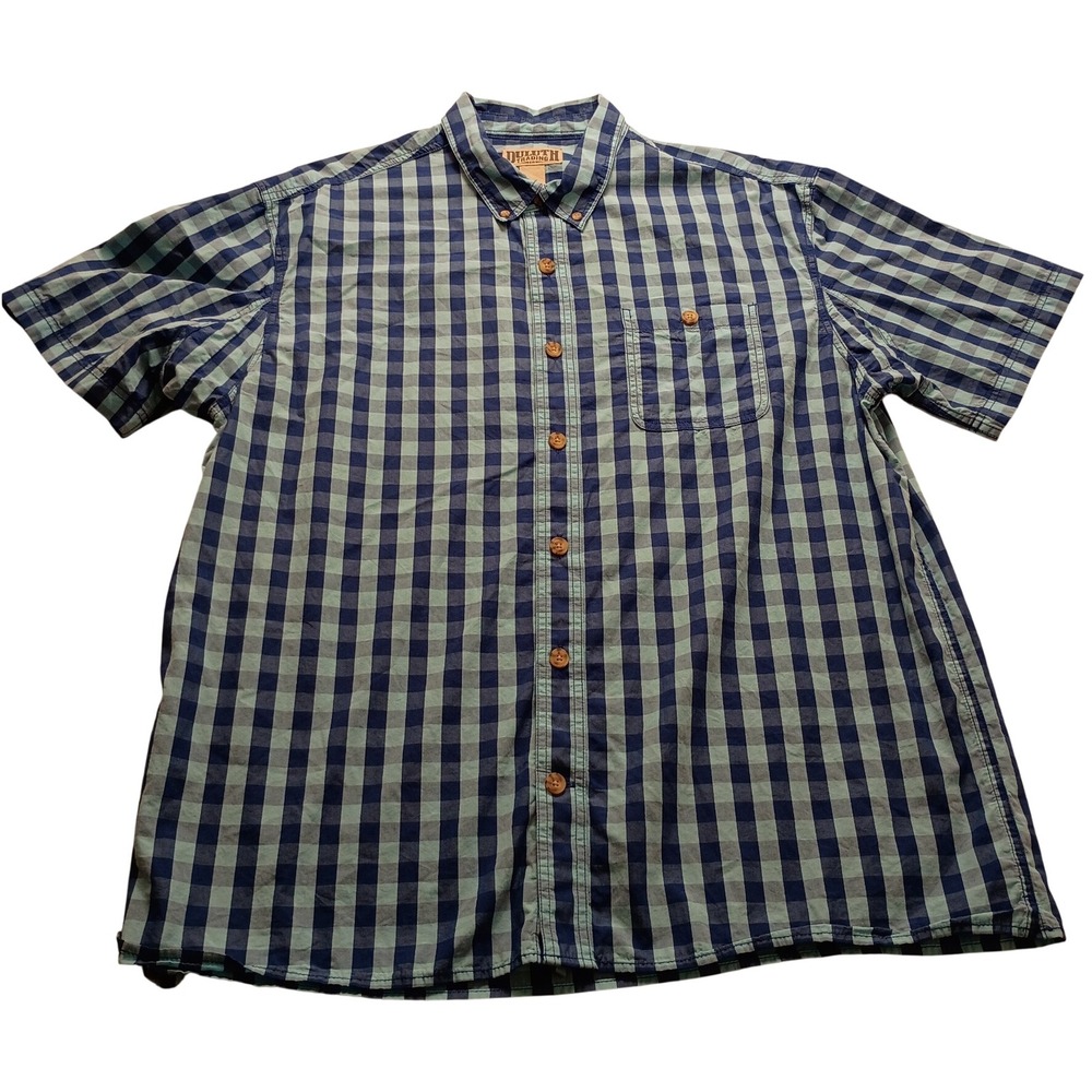 Duluth Trading Co Men's XL Blue Teal Gingham Plaid Cotton Short Sleeve Shirt